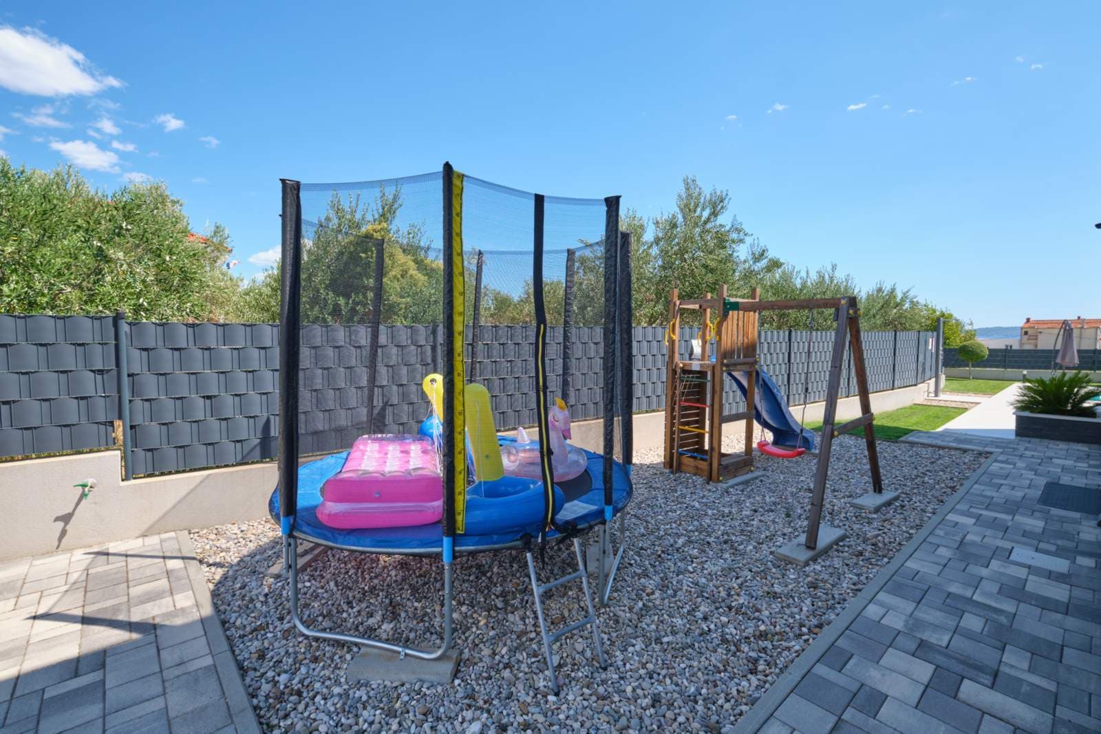 Trampoline and swings